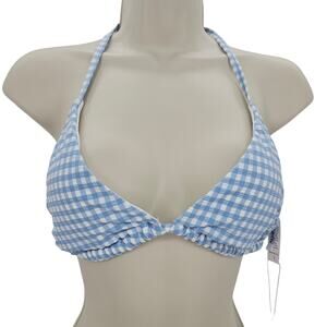 Andie Swim Womans size L The String Bikini Top in Pool Blue & White Gingham NEW